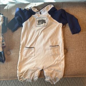 Janie and Jack White Romper with Navy Accents